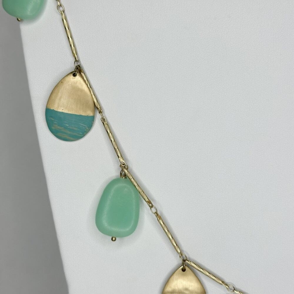 Chico's Teal Green Charm Dangle Gold Tone Necklace ✨ - Picture 5 of 11